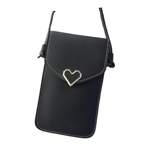 Garneck Herzförmige Handytasche aus Hochwertigem PU Transparent mit Touchscreen funktion Leichte Umhängetasche für Damen in Schwarz Stilvolle Vintage Cellphone Bag für Unterwegs von Garneck
