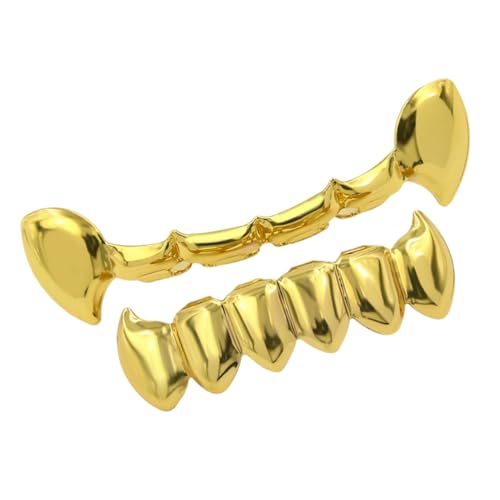 Garneck Hip Hop Goldzähne Fake Teeth Caps Halloween Party Cosplay Kostüm Zubehör für Männer Leichte Einfache Aufsteck Zahnschmuck für Fasching Musikfestival Karneval Bühnenauftritte von Garneck