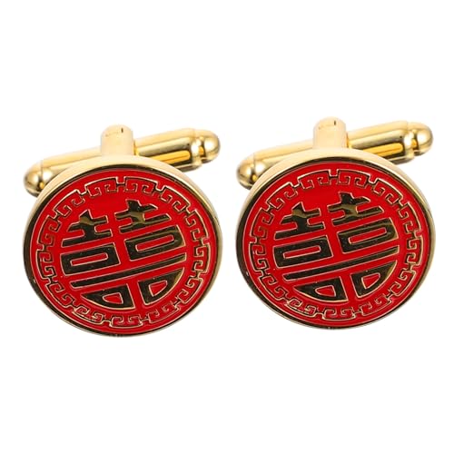 Garneck Hochwertige Chinesische Manschettenknöpfe Kupfer Goldene Doppelte Glückssymbole für Bräutigame und Trauzeugen für Hochzeiten und Festliche Anlässe von Garneck