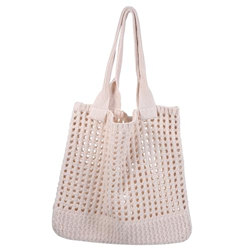 Garneck Hochwertige Gehäkelte Strandtasche Damen Leichtes Weiches Material Vielseitige Schultertasche in Einfarbigem Design für Strand Reisen Einkaufen und Alltag von Garneck