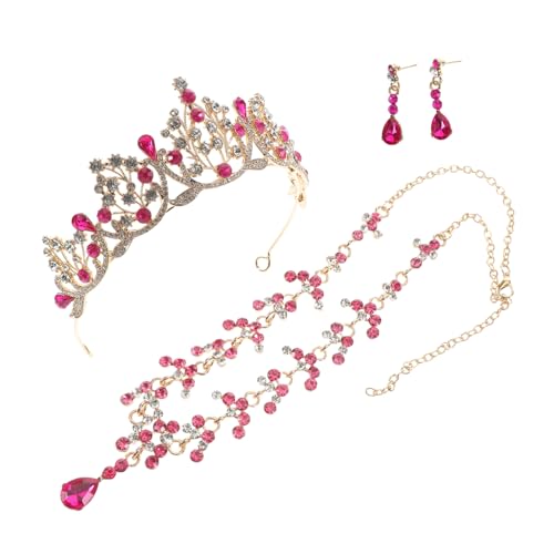 Garneck Hochwertiges Brautschmuck set mit Roter Strass krone Tiara Halskette und Ohrringen Leichtes Legierungsdesign für Hochzeit Geburtstag und Festliche Anlässe von Garneck