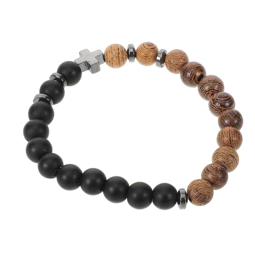 Garneck Holzperlen Armband Herren mit Kreuz Anhänger Modisches Stein Perlen Armband Komfortables Schmuckstück für Alltag Dating Hochzeit Einzigartiges für Männer von Garneck