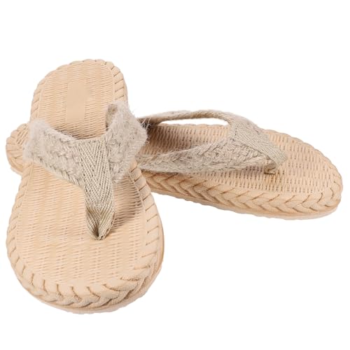Garneck Imitat Stroh Sandalen Damen Flach Strand Slipper Leicht Bequem Sommer Outdoor Schuhe Niedriger Absatz Freizeiturlaub von Garneck