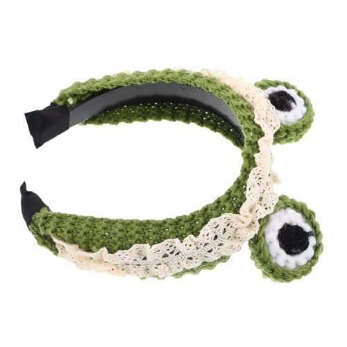 Garneck Kawaii Frosch Stirnband für Mädchen Niedliches Haarband Waschen Gesichts Gestrickt für Kosmetik und Schönheitsroutine Vielseitiger Haarschmuck Grün mit Großen Augen von Garneck