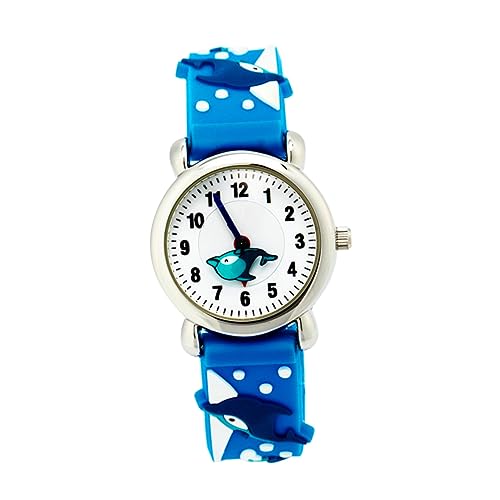 Garneck Kinderuhr mit Delfin Muster und Flexibel für Lernen der Uhrzeit Blau für Jungen und Mädchen Präzise Zeitmessung Bequemes Armband von Garneck