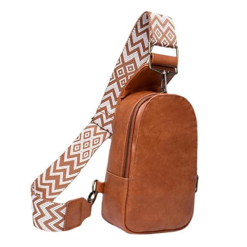 Garneck Kleine Bauchtasche Damen PU Material Leichte Crossbody Sling Bag Modische Brusttasche für Reisen Wandern Vielseitige Schultertasche Strapazierfähig Braun im Boho Stil von Garneck