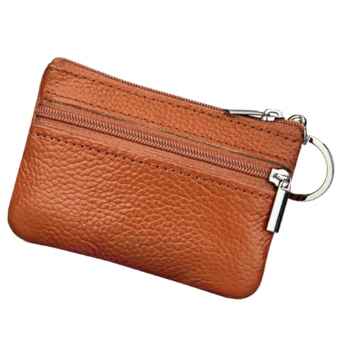 Garneck Kleine Damen Münzgeldbörse aus PU Material mit Reißverschluss Multifunktionale Mini Geldtasche für Frauen Schlüssel Münzfach Leichtes Portemonnaie in Hellbraun Modisches Täschchen von Garneck