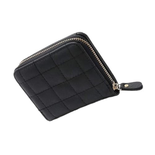 Garneck Kleine PU Geldbörse mit Reißverschluss Besticktes Quadratisches Portemonnaie für Studenten Münzfach und Mehrere Kartenfächer Schwarzes Mini Wallet für Damen und Herren Handliche von Garneck