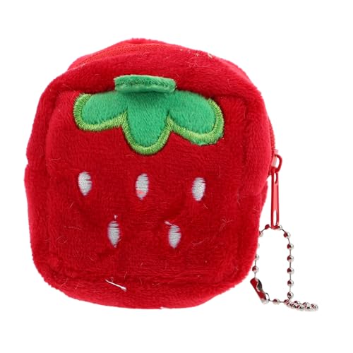 Garneck Kleines Plüsch Erdbeer Portemonnaie für Damen Süße Münzbörse mit Schlüsselanhänger Kawaii Wechselgeldtasche für Münzen Kleine Gegenstände und Datenkabel von Garneck
