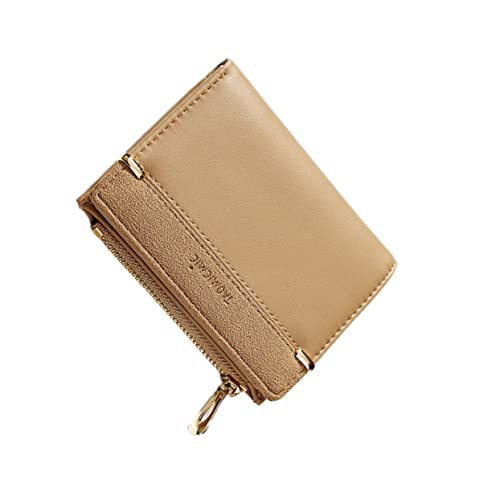 Garneck Kompakte Damenbörse PU Multifunktionale Geldbörse mit Reißverschluss Tasche für Karten und Münzen Milchtee Farbe für Alltag und Reisen von Garneck