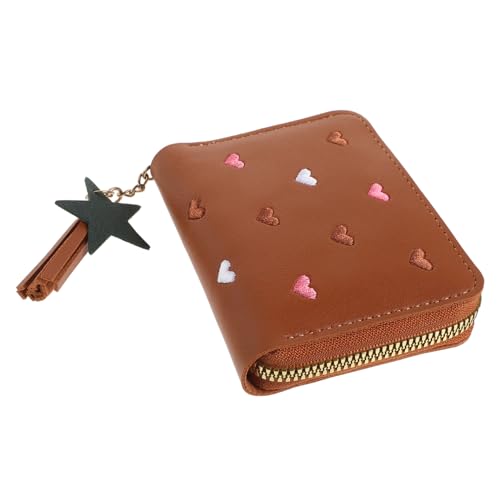 Garneck Kompaktes Damen Portemonnaie mit Reißverschluss Kleines Multifunktionales Münzfach Viele Kartenfächer Sicherer Verschluss Tragbar für Teenager und Alltag Braun von Garneck