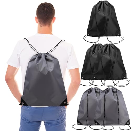 Garneck Kordelzug Rucksack 6 Stück Outdoor Sportbeutel Aus Polyester Wasserabweisend Für Männer Und Frauen Fitness Reisen Turnbeutel 3 Graue 3 Schwarze von Garneck