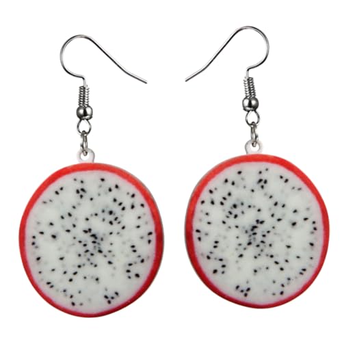Garneck Kreative Frucht ohrringe Dragon Fruit Motiv Rote Dangle Ohrhänger Damen Modisch Vielseitig Alltag Party Schmuck von Garneck