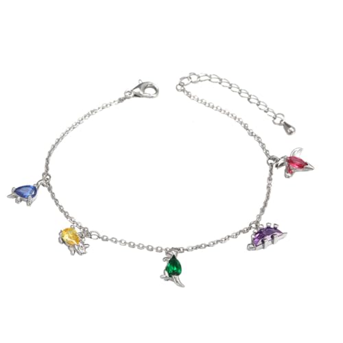 Garneck Kreative Kleine Dinosaurier Halskette mit Buntem Anhänger Weißgold Langlebig Modischer Schlüsselbein Schmuck für Frauen Alltag Party von Garneck
