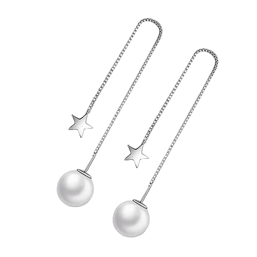 Garneck Lange Ohrhänger Damen Silber Weißkupfer Perlen Quaste Ohrlinie Hängend Elegant für Party Alltag von Garneck