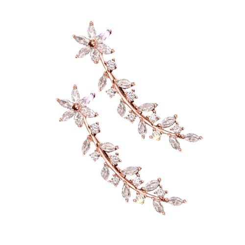 Garneck Leaf Ear Climber Ohrstecker mit Funkelnden Strasssteinen Roségoldfarbene Blüten Ohrringe Leichte und Langlebige Schmuckstücke für Damen für Hochzeit Party und Alltag von Garneck