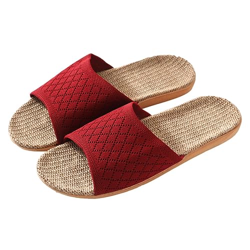 Garneck Leichte Atmungsaktive Hausschuhe aus Strapazierfähigem Strickstoff Schweißabsorbierend Rutschfest Einfache Innen Slipper für Frühling und Sommer Unisex Rot von Garneck
