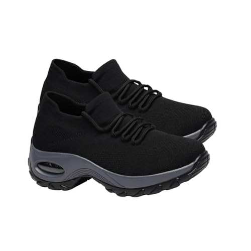Garneck Leichte Damen Sneaker mit Atmungsaktivem Mesh Luftgepolsterte Sohle und Dicker Dämpfung Bequeme Sportschuhe für Alltag Reisen und Fitness Modische Freizeitschuhe mit Schnürung von Garneck