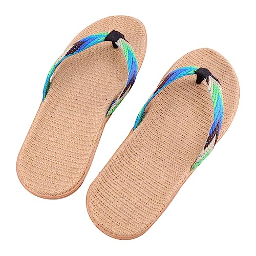 Garneck Leichte Flip Flops aus Leinengewebe Rutschfeste Hausschuhe für Damen und Herren Freizeit Strandschuhe Blau Grün Alltag und Urlaub von Garneck