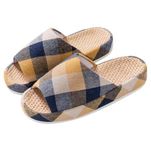 Garneck Leichte Herren Hausschuhe aus Atmungsaktivem Leinen Rutschfeste Offene Sommerschlappen mit Dicker Sohle für Innenräume Bequeme Strapazierfähige Indoor Slippers für Zuhause und von Garneck