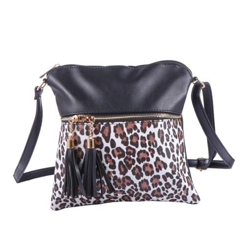Garneck Leopardmuster Umhängetasche Damen PU Fransen Design Retro Chic Kleine Leichte Schultertasche Modisch Kompakt als von Garneck