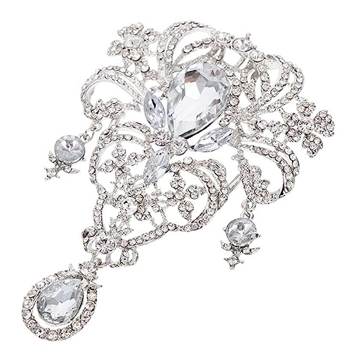 Garneck Luxuriöse Krone Brosche mit Funkelnden Strasssteinen Silberweiße Anstecknadel für Damen Festival Brosche Vielseitiger Schmuck für Hochzeit Brautstrauß und Festliche Outfits von Garneck