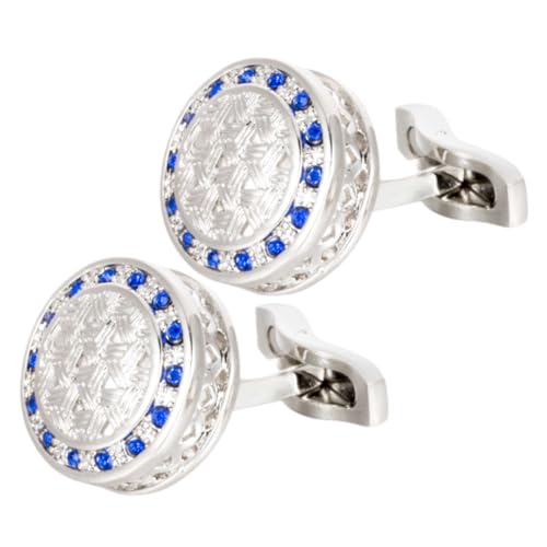 Garneck Manschettenknöpfe Herren Rund Blau Business Hemd Cufflinks Für Hochzeit Party Anzug Accessoire von Garneck