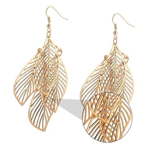 Garneck Mehrlagige Baumblatt Ohrringe Damen Filigrane Hohle Quasten Designs Vintage Stil Langlebige Hängende Accessoires für Party Geburtstag Valentinstag Alltag von Garneck