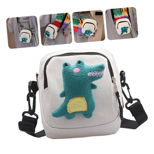 Garneck Mini Canvas Crossbody Bag mit Dinosaurier Kleine Damen Messenger Bag Modisch und Langlebig Geeignet für Alltag Handy Kosmetik und Geldbörse Weiße Umhängetasche für Schule und von Garneck
