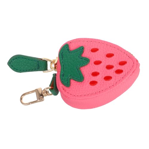 Garneck Mini Erdbeer Münzbörse Damen Portemonnaie aus PU Kompaktes Weiches Zipper Geldbörse mit Anhänger Tragbares Kleines Frauen Wallet für Alltag Shopping und Reisen von Garneck