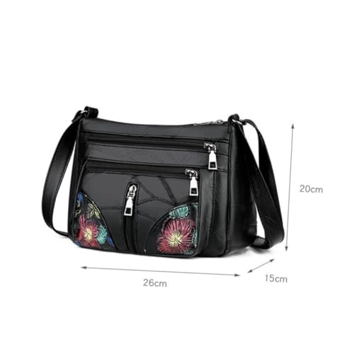 Garneck Moderne Schwarze Damen Umhängetasche aus Synthetischem Material mit Reißverschluss Leichte Schultertasche mit Mehreren Fächern Trendige Crossbody Bag für Mädchen und Alltag von Garneck