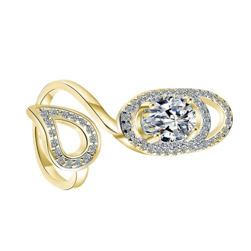 Garneck Modischer Offener Fingernagelring Damen Strass Verstellbar Nagelschmuck Handgefertigt Goldfarben Eleganter Dekorationsring für Maniküre und Gelnägel von Garneck