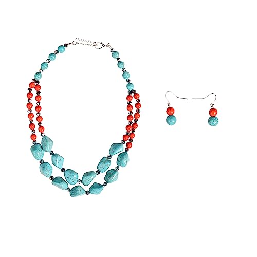 Garneck Multi Layer Türkis Halskette Ohrringe Vintage Schmuck für Frauen für Strandpartys Hochzeiten und Besondere Anlässe Einzigartiges Retro Design Hautfreundlich und von Garneck