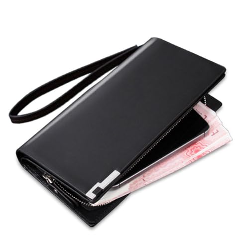 Garneck Multifunktionale Herren Geldbörse Lang mit Reißverschluss Große Kapazität Schwarze Clutch für Karten Bargeld Münzen und Ausweise Modisch und Praktisch für Büro und Alltag von Garneck
