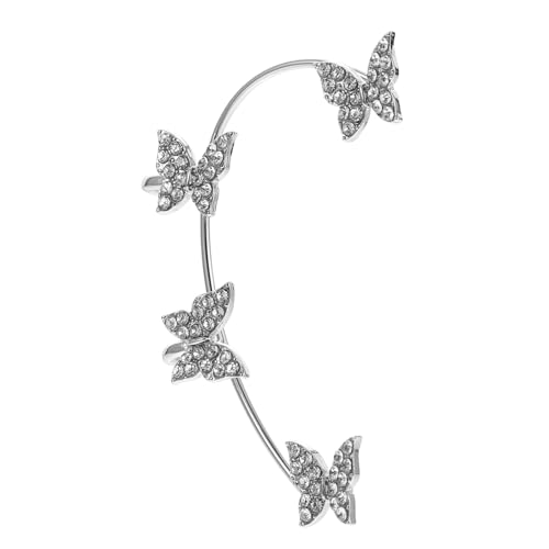 Garneck No Piercing Schmetterling Ohrklemme Damen Ohrclip mit Zirkonbesatz Silberfarbene Ohrmuschel Manschette für Rechte Ohr Modisches Ohraccessoire für Alltag und Festtage von Garneck
