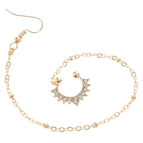 Garneck Non Piercing Goldene Nasenkette mit Ohrschmuck Leichter Metall Fake Septum Ring Clip Komfortabler Nicht Piercing Nasenschmuck für Frauen Stilvolle Dangle Chain Ohrhänger von Garneck