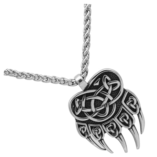 Garneck Nordische Herren Halskette Viking Anhänger Bärenklau Doppelseitig Modisch Vielseitig für Alltag und Party von Garneck