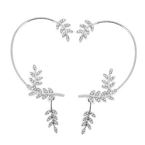 Garneck Ohrclips mit Funkelnden Strasssteinen Abnehmbare Baumblatt Design Wrap Earrings Silberfarbene Ohrschmuck Bügel Piercing für Damen für Partys und Besondere Anlässe von Garneck