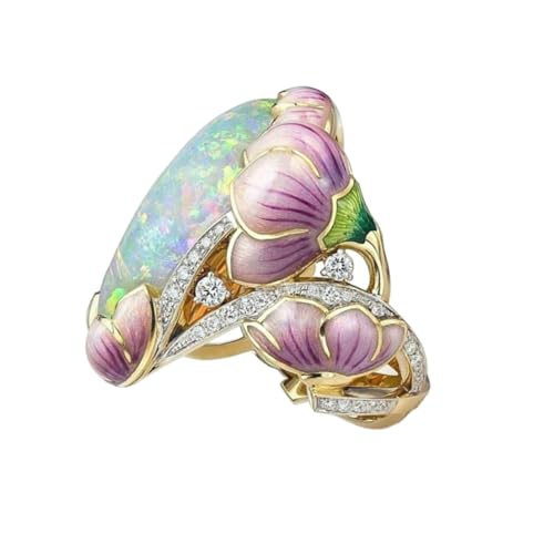 Garneck Opalstein Gussring mit Farbigem Blumenmuster Modischer Schmuck für Frauen Party Fingerring mit Feiner Verarbeitung und Langlebigem Material für Hochzeit und Alltag von Garneck