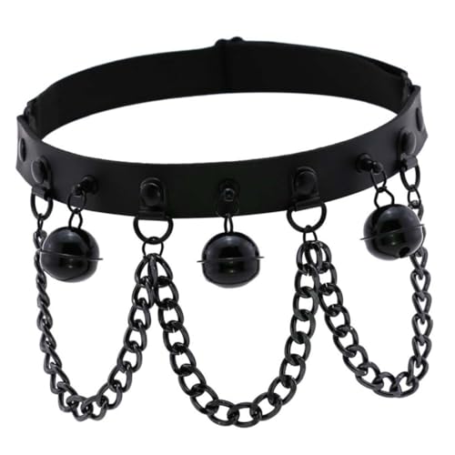 Garneck PU Beinschmuck mit Glockenkette Elastischer Gothic Punk Leg Ring Langlebiges Beinband Ornament Modischer Hingucker für Halloween Festival Cosplay Bühnenauftritte von Garneck