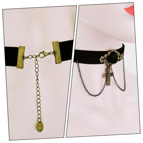 Garneck Party Choker Halskette mit Retro Kreuz und Rosenanhänger Kurze Halskette für Mädchen Gothic Party Dekoration Vielseitiger Schmuck für Alltag und Reise von Garneck