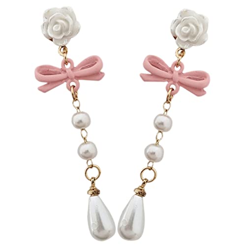 Garneck Perlen Ohrringe Damen Blütenform mit Quaste Statement Ohrhänger Leichte Sommer Ohrringe für Alltag und Fest Silberne Stecknadeln von Garneck