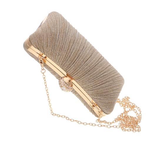 Garneck Plissierte Clutch Abendtasche Damen Satin Handtasche mit Kettenriemen Vielseitig Tragbar für Hochzeit Party Formelle Anlässe Modische Kleine Umhängetasche in Gold von Garneck