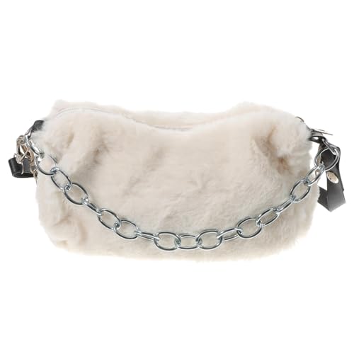 Garneck Plüsch Schultertasche Damen Weiß Weiche Crossbody Bag mit Reißverschluss Langlebige Handtasche für Herbst Winter Vielseitige Umhängetasche als Armpit Bag Kompakte Clutch für von Garneck