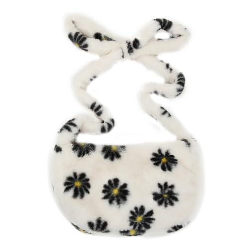 Garneck Plüsch Umhängetasche Damen mit Blumenmuster Weiche Handtasche aus Kuscheligem Material Modische Crossbody Bag für Alltag und Freizeit Kompakt und Angenehm zu Tragen Beige von Garneck