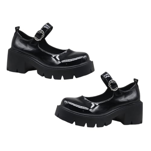 Garneck Pu Lackleder Damen Schuhe mit Breitem Absatz Plateau Verstellbare Schnalle Frühling Herbst Modisch und Komfortabel Elegant für Arbeit und Alltag von Garneck
