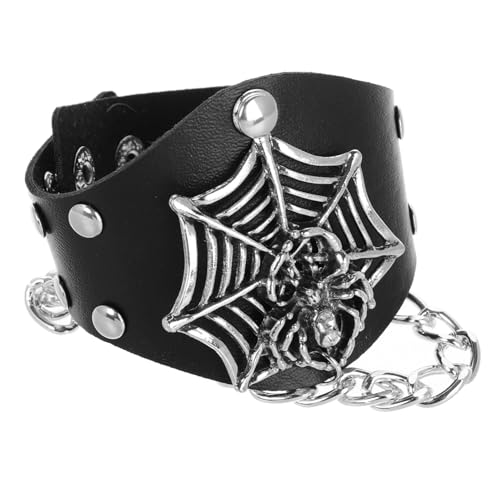Garneck Halloween Armband mit Spinnennetz Verstellbares PU Gothic Armband für Männer und Frauen Punk Manschette Breites Design für Rock Outfits Garneck Halloween Armband mit Spinnennetz Verstellbares PU Gothic Armband für Männer und Frauen Punk Manschette Breites Design für Rock Outfits von Garneck