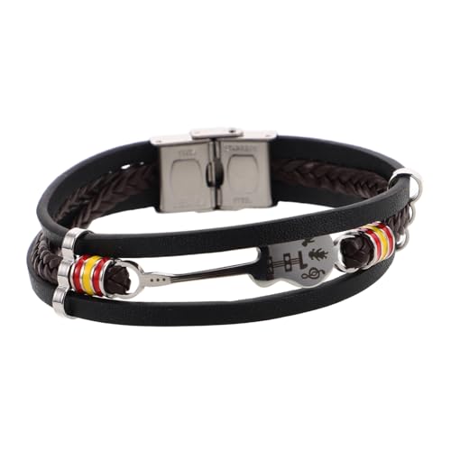 Garneck Punk armband Herren Mehrlagig Geflochtenes Lederarmband Mit Gitarrenmotiv Verstellbar Komfortabel Für Musikliebhaber Festival Alltagsmode von Garneck