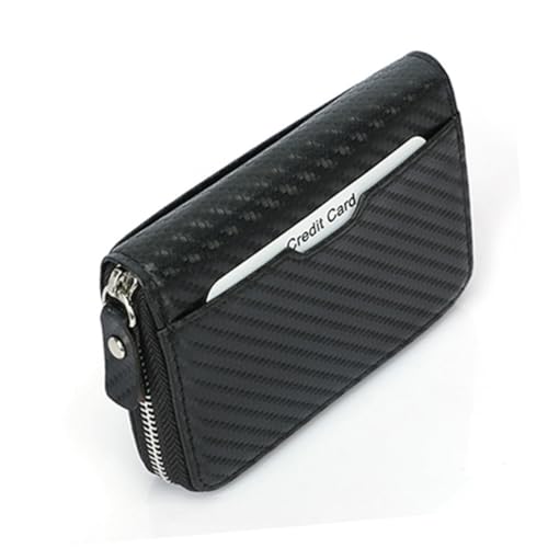Garneck RFID Blocking Geldbörse Herren Carbonfaser Zipper Geldbeutel Multifunktionales Kartenetui mit Großer Kapazität Diebstahl Portemonnaie für Büro und Alltag Schwarz von Garneck