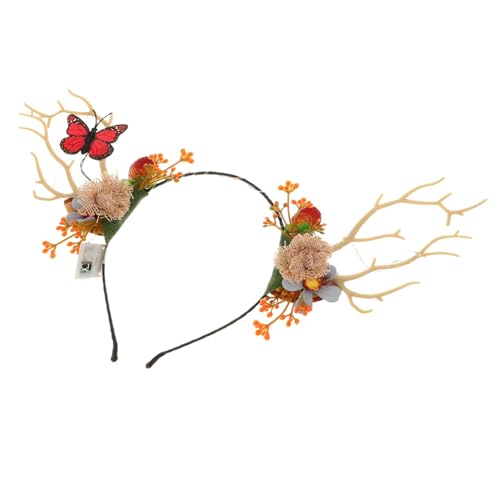 Garneck Reh Geweih Haarreif Mit LED-Lichtern Und Blumen - Eleganter Kopfschmuck Für Damen Ideal Für Weihnachtsfeiern Und Kostümpartys Bezaubernder Haarschmuck Für Festliche Anlässe von Garneck